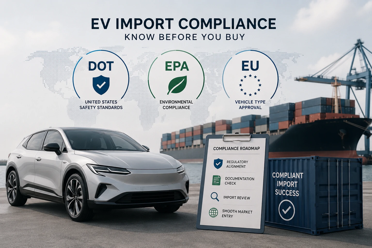 DOT、EPA、および EU の基準: EV 輸入業者が購入前に知っておくべきこと